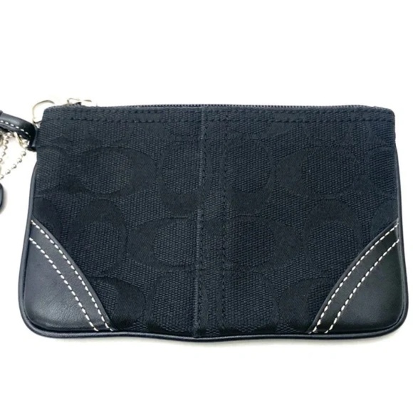 Coach Women's Leather Trimmed Black Signature C Wristlet - Picture 7 of 12